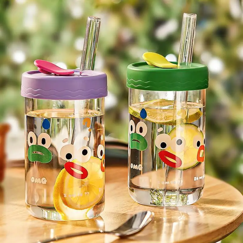 

Reusable Office Ladies Milk Tea Glass Cup with Big Straw Pearl Sipping High Aesthetic Value Silicone External Material