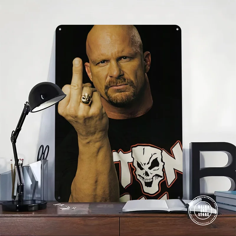 Stone Cold Steve Austin Gesture Tin Plaque Poster Customized Retro Wall Art Vintage Metal Signs for Room Bathroom Decor Home