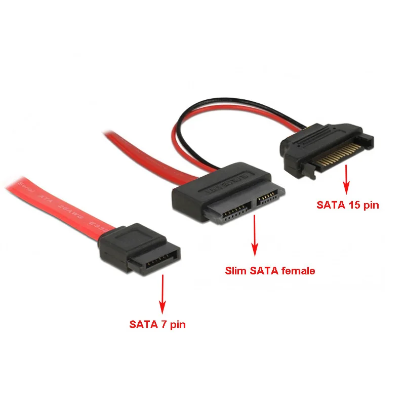 50 cm Slim SATA female  SATA 7 pin + SATA 15 pin 5 V Cable  used for connecting devices with Slim SATA port,  CD / DVD drives.