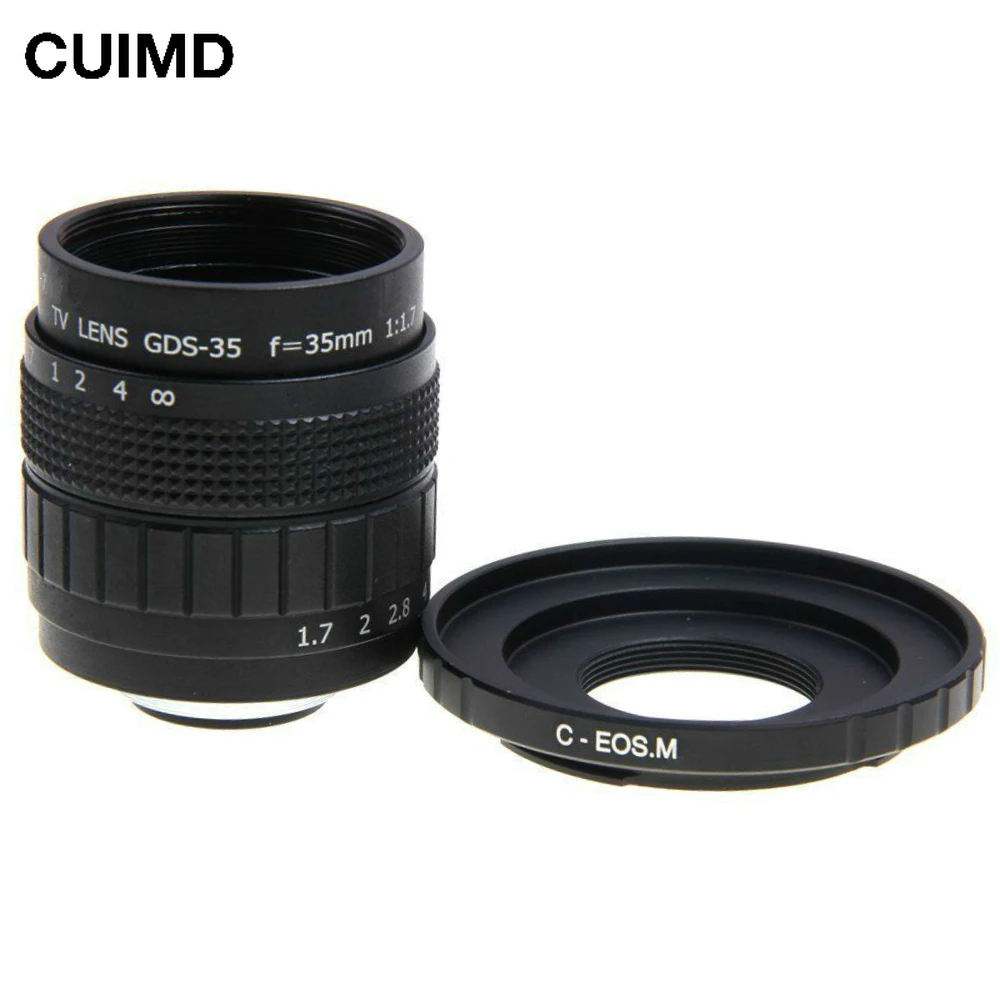 35mm F1.7 CCTV Movie Lens + C Mount To Canon EOS M M2 M3 M5 M6 M10 Mirrorless Camera