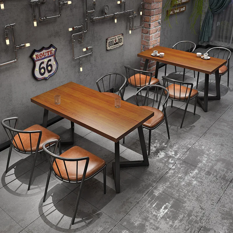 Industrial style dining table and chair retro barbecue shop cafe table and chair set