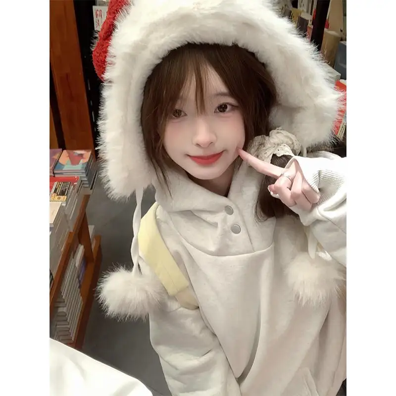 ay Pure Cotton Button up Hoodie Women's Autumn Winter Thiened Silver  Velvet Jaet American Trendy Brand Casual Wear