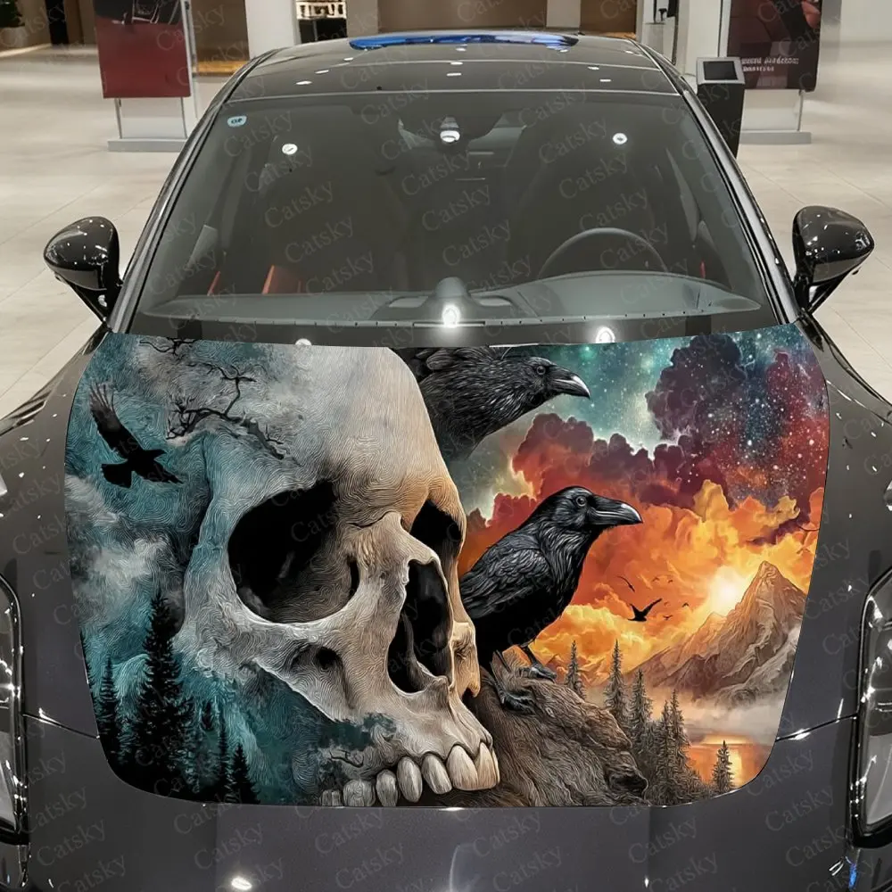 

Виниловая пленка для автомобиля Stellar Dome Skull & Raven Mountain Realm, водонепроницаемая наклейка на капот автомобиля из материала ПВХ, самоклеящаяся устойчивая к царапинам