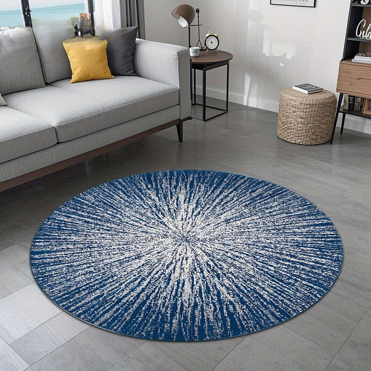 Antique Nautical Compass Round Rug Retro Marine Wind Rose Pattern Circular Mat Ocean Style Decor Floor Mat for  Bedroom Decor