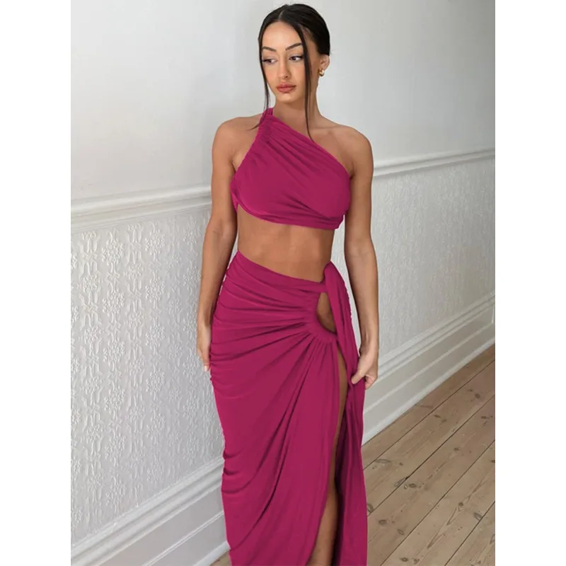 

Сексуальный топ без бретелек с открытой спиной по индивидуальному заказу, облегающая юбка с разрезом, комплект для женской одежды, костюм для танца живота, праздничное платье из 2 предметов