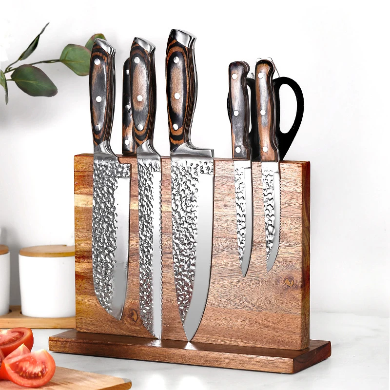 

New Magnetic Knife Block 11X8 inch, Double Sided Magnetic Knife Holder, Acacia Wood Magnetic Knife Holder