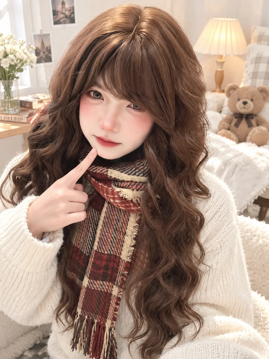 Lolita Full Wig for Women Cute Sweet Long Curly Wool Wave Hair Wig Natural Layered Daily Cosplay Hairstyle