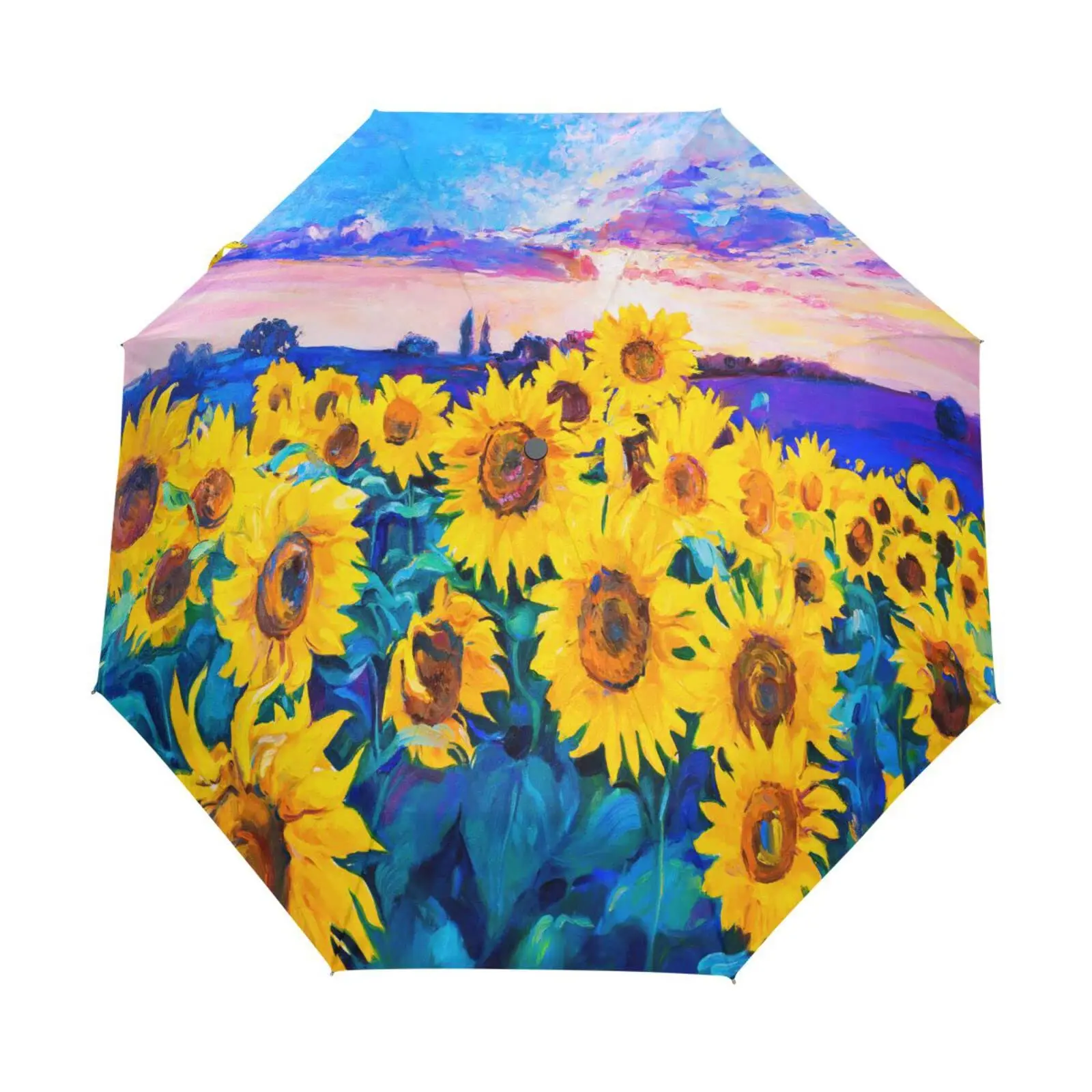 Sunflower Yellow Floral Rain Sun Umbrellas Oil Painting Flowers Lightweight Windproof Folding Travel Umbrella for Adults Teens