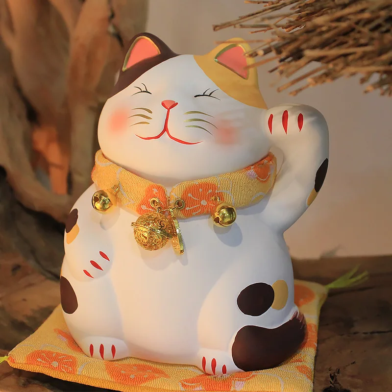 

5,3-дюймовая ручная роспись Lucky Cat, мультяшный котенок, украшение для дома, фигурка, керамический орнамент Maneki Neko Fengshui