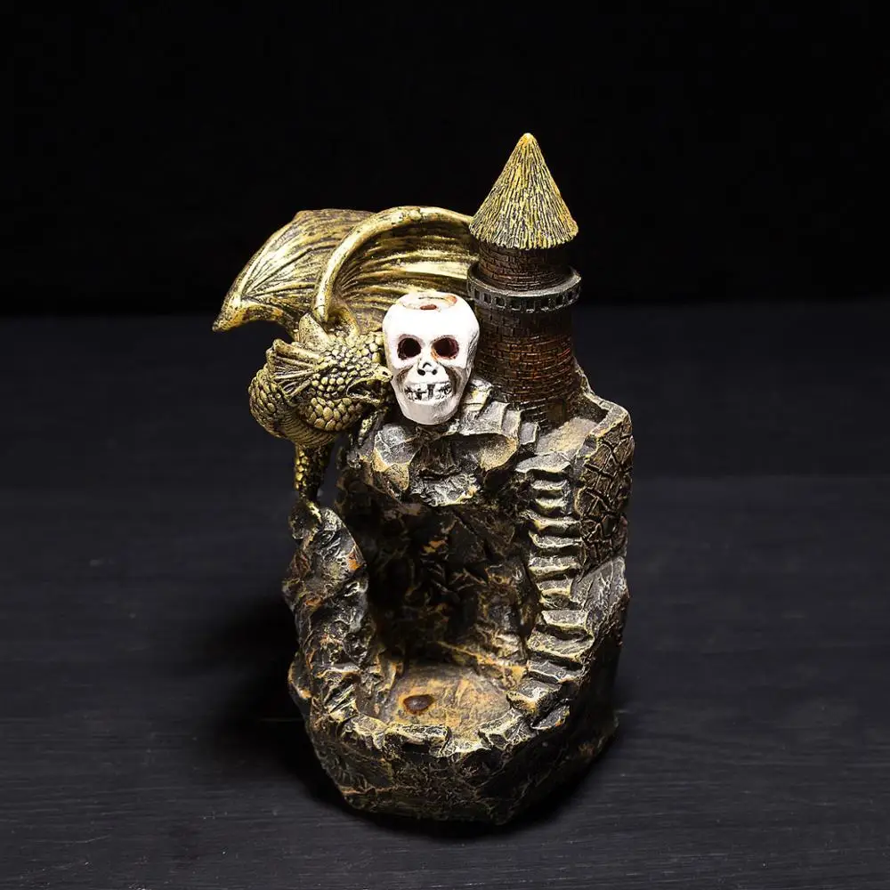 Hand Made Resin Craft  Decoration 3D Skull Model Waterfall Incense Fountain Backflow +20Incense