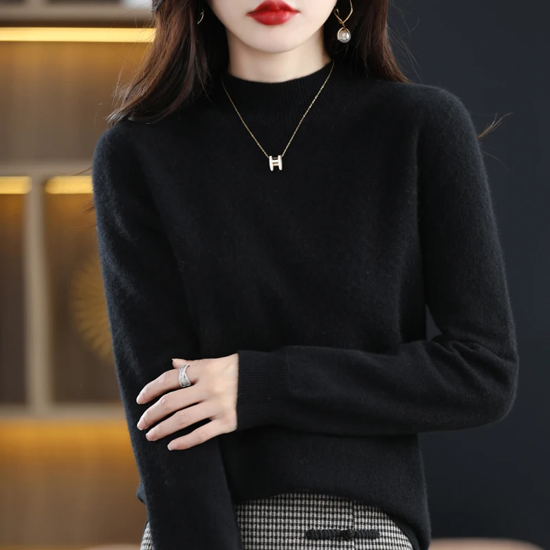 Spliced First-Line Ready-To-Wear ขนสัตว์ 100% ถัก Bottoming เสื้อผู้หญิงครึ่งคอเต่าเสื้อกันหนาว
