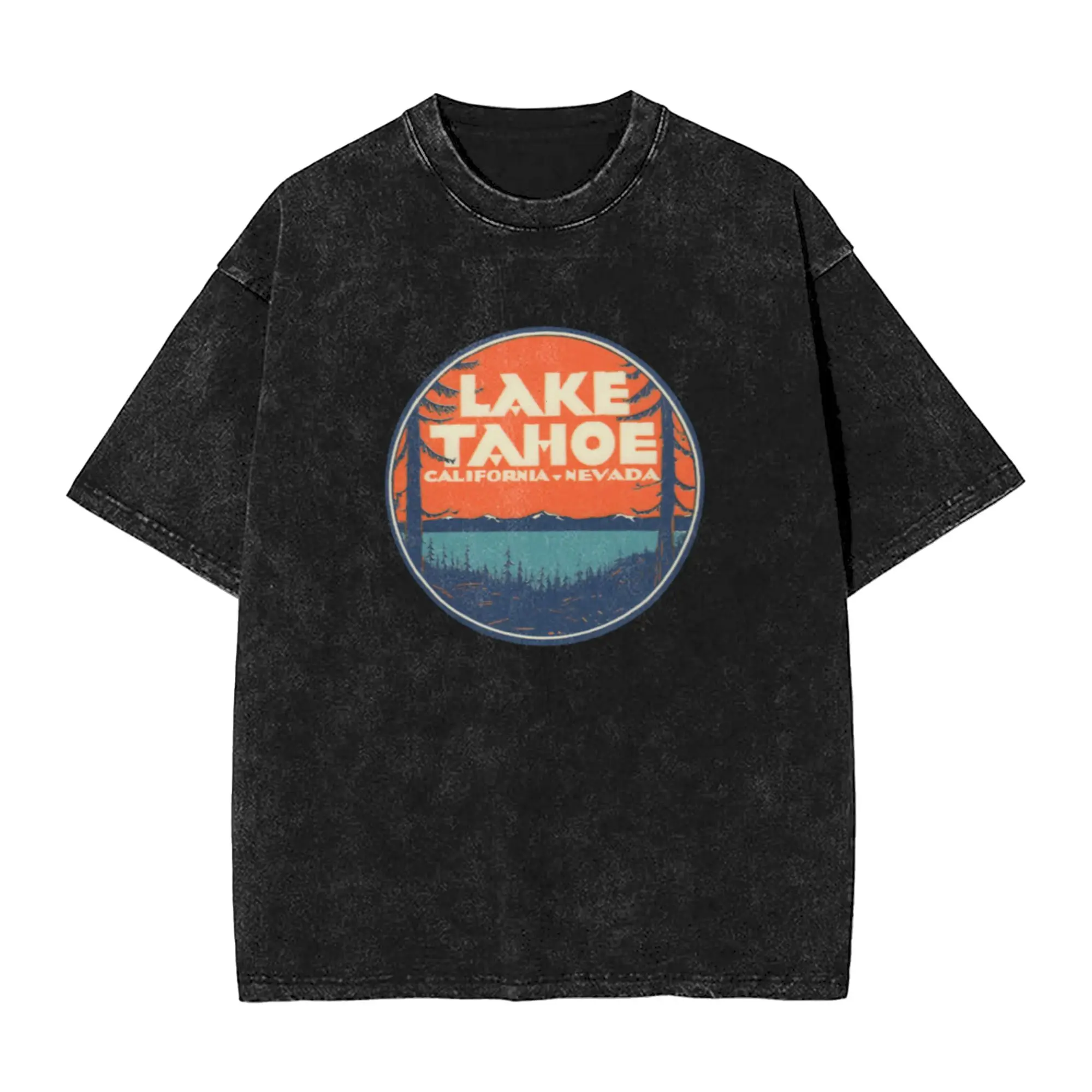 Lake Tahoe California Nevada Vintage State Travel Decal  Classic A Washed T Shirt Men's Women's Oversized Cotton Tees Tops