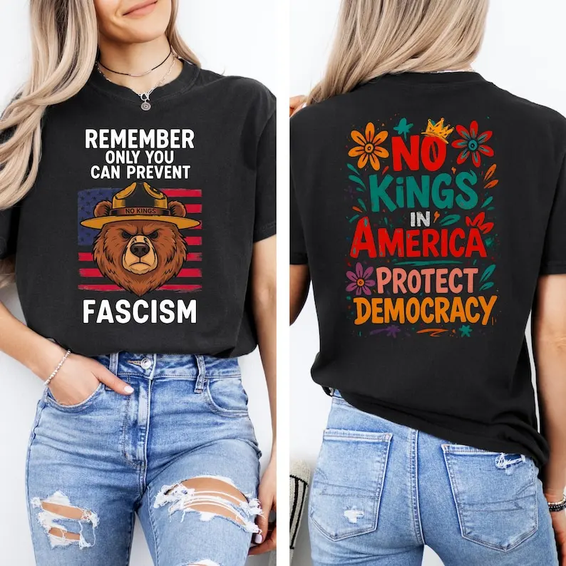 

Pro Democracy No Anti Rejecting Kings Since 1776 Protest Protect Bear Tee Regular Short Sleeve Casual Style Crewneck Adult