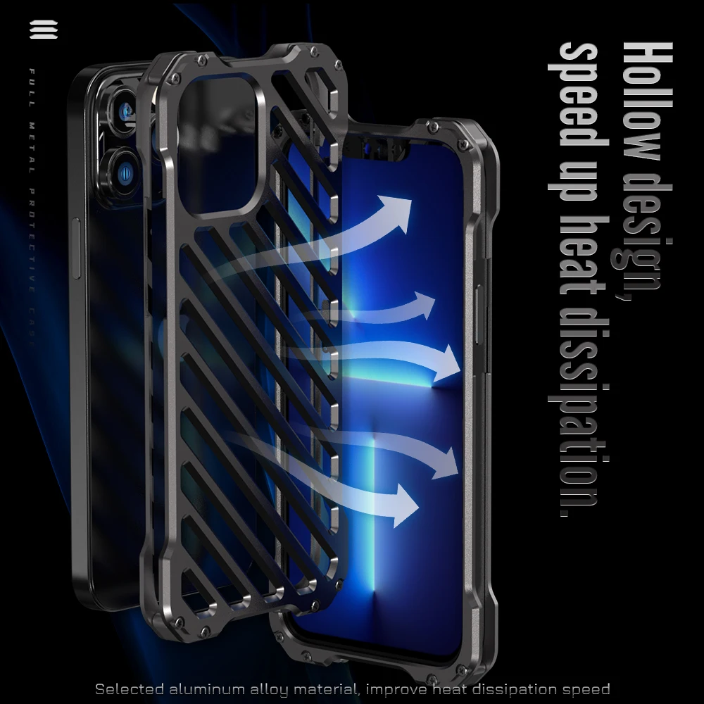 Military-Grade Heavy Duty Metal Case for iPhone 14 13 12 15 Pro Max Plus with Anti-Fall Design and Strong Shock Absorption Shell