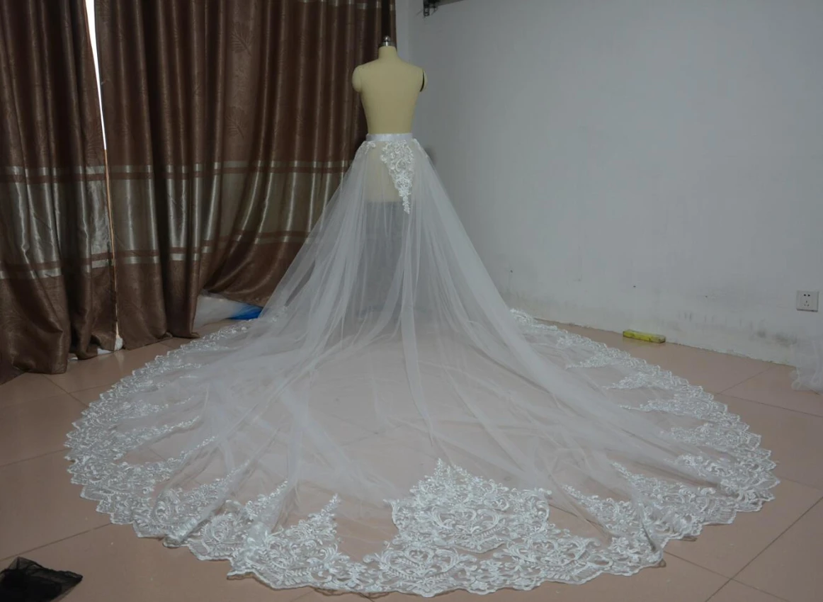 Falda de tul desmontable con apliques de encaje blanco, prenda de 3 capas, de 200cm de largo, para vestidos de novia