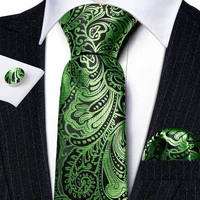 Fashion Men Tie Green Teal Blue Solid Paisley Striped Plaid Floral Animal Necktie Handkerchief Cufflinks Set Barry. silk Wang 3