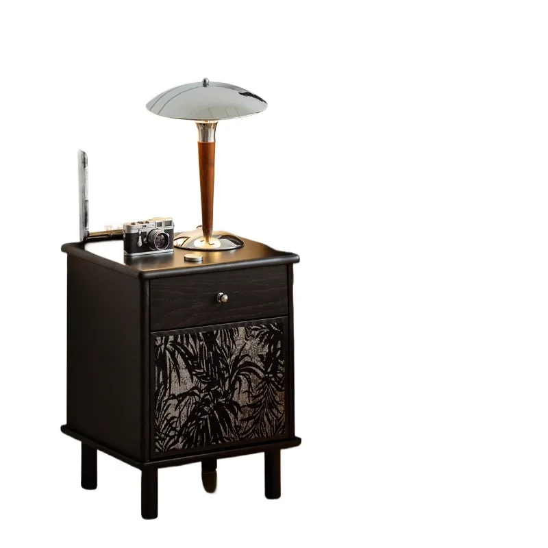 

French retro style solid wood bedside table safe integrated modern black light luxury home small bedroom locker