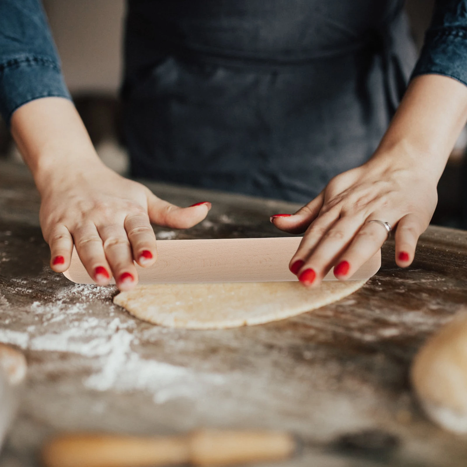 

2pcs Natural Beech Wood Non-Stick Rolling Pin For Baking Pizza Bread Cookie Dough Roller Kitchen Tool Sturdy Handles 20Cm