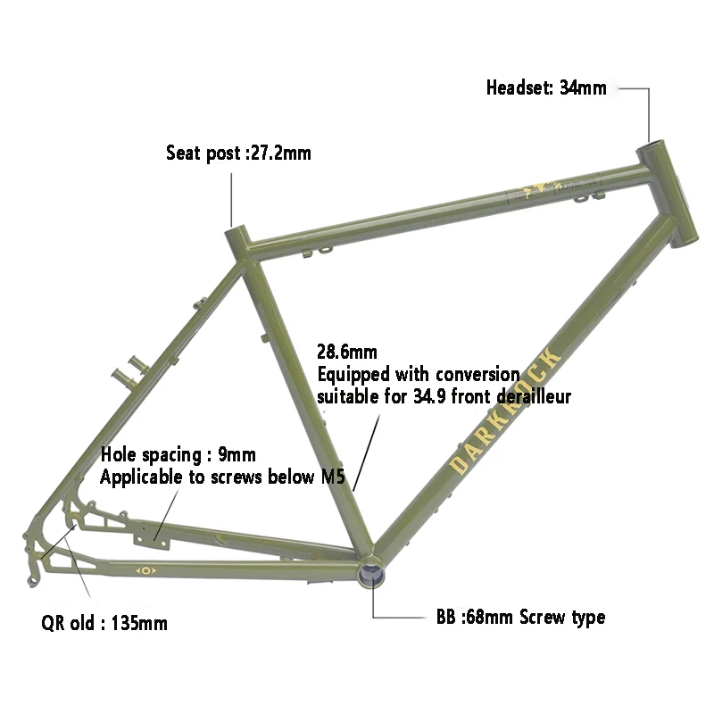 DARKROCK-CRMO-Steel Bicycle Frame, Travel 700C, Long Distance, Front Fork, Leisure, Touring, Gravel, Mountain, Road