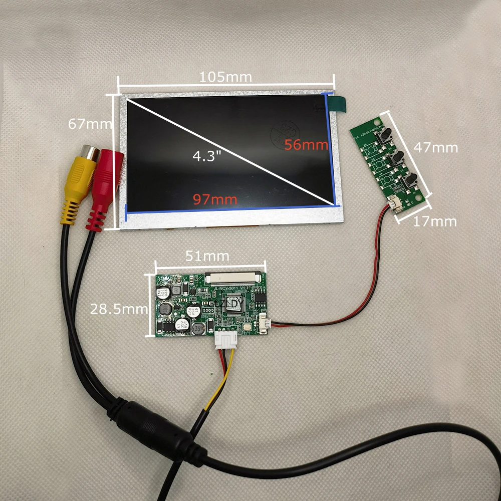 Kit de placa de módulo de exibição lcd tft de 4.3 polegadas, tela ntsc/pal rca av para campainha industrial, display de carro cctv, modificação diy