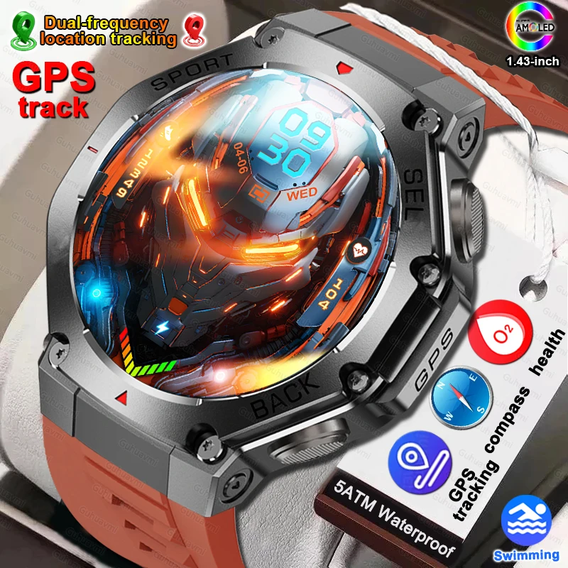 

New GPS Smart Watch 1.43” HD AMOLED Display Built-in GPS Bluetooth Calls Waterproof swim Compass GPS Sports Smartwatch for Men