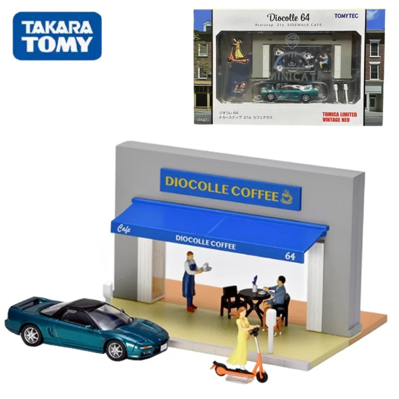 TAKARA TOMY TOMICA 1:64 TLV Car Snap 21a cafe Terrace Scene Cafe Alloy miniature model, adult decoration, boy toy, birthday gift