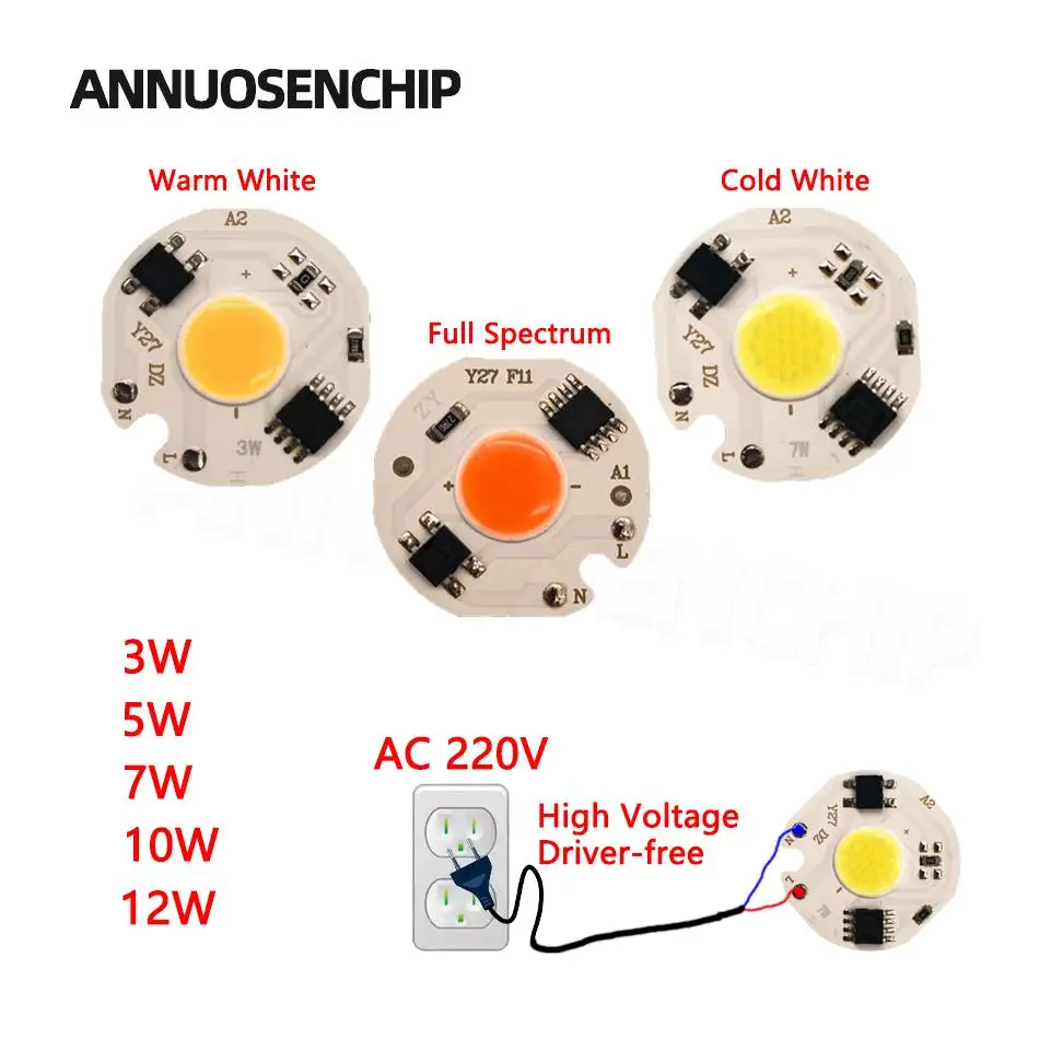 LED CHIP AC 220V 12W 10W 7W 5W 3W COB Y27 Warm/White/Full Spectrum Lamp Matrix No Need Driver for DIY Spot Lighting Floodlight