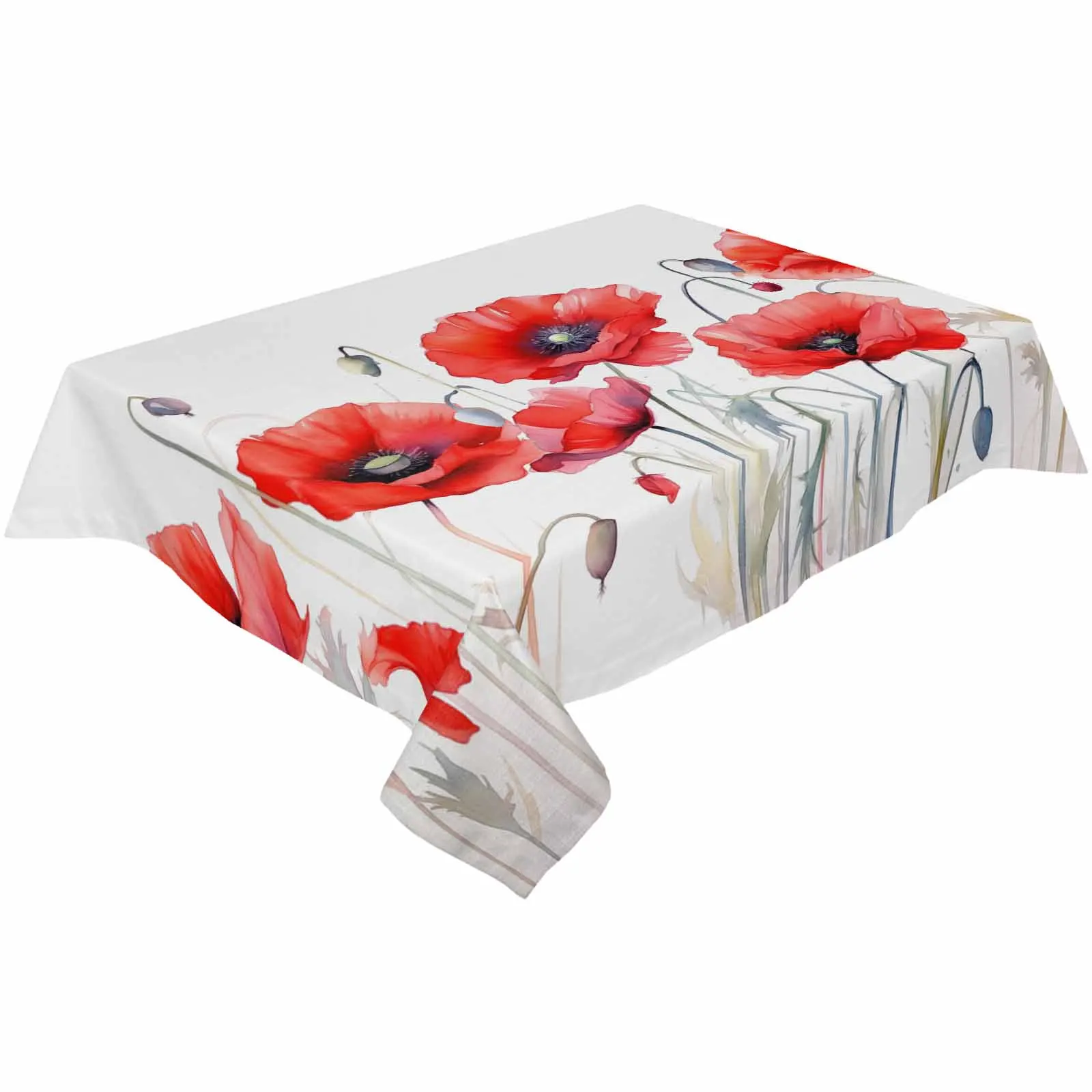 

Spring Poppy Flower Plant Tablecloth Holiday Dining Table Decor Table Cover Rectangular Wedding Decoration Tablecloth