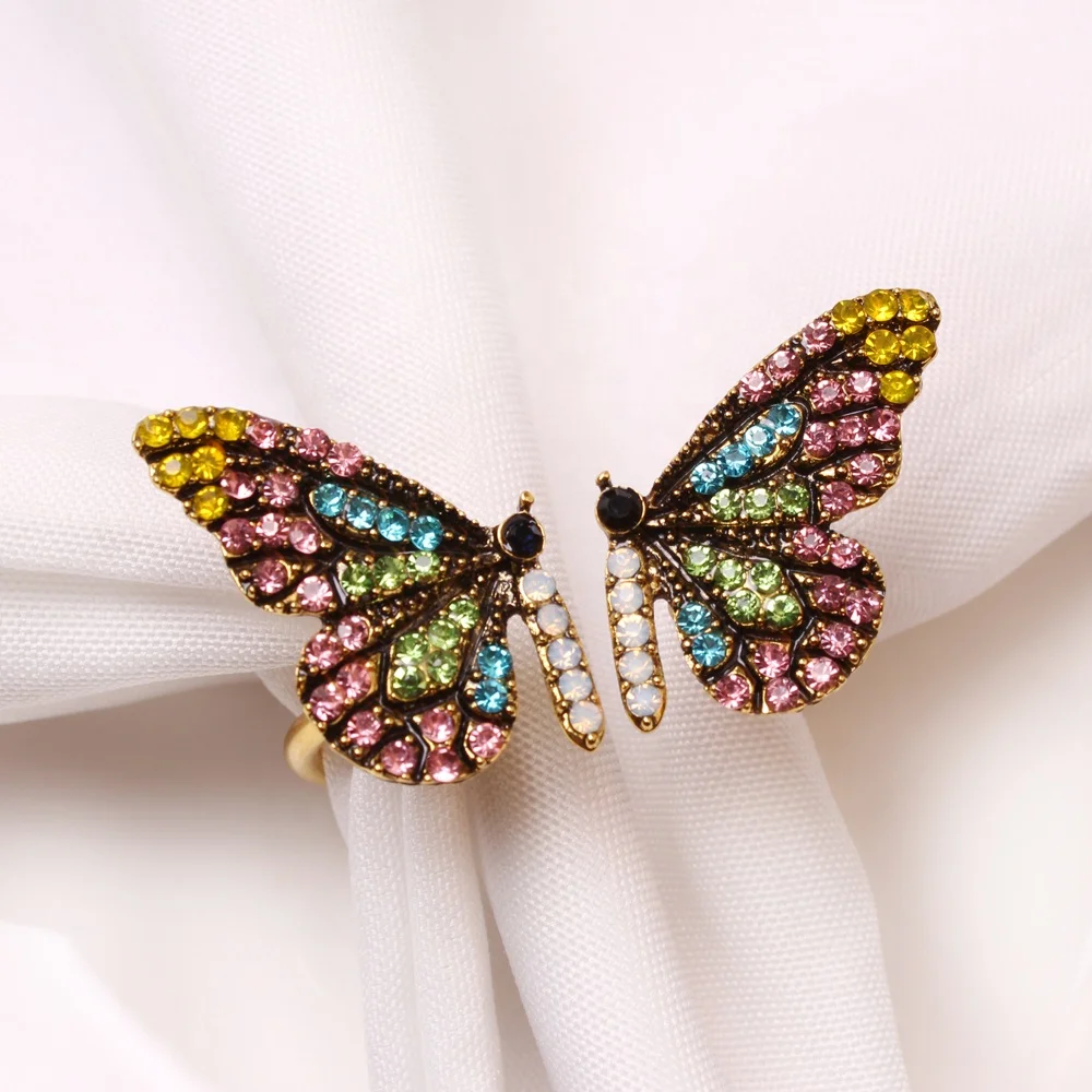 Judaica 6 pcs Butterfly Napkin Ring Rhinestone Napkin Holder Serviette Buckles for Wedding Party Banquet Home Table Decor