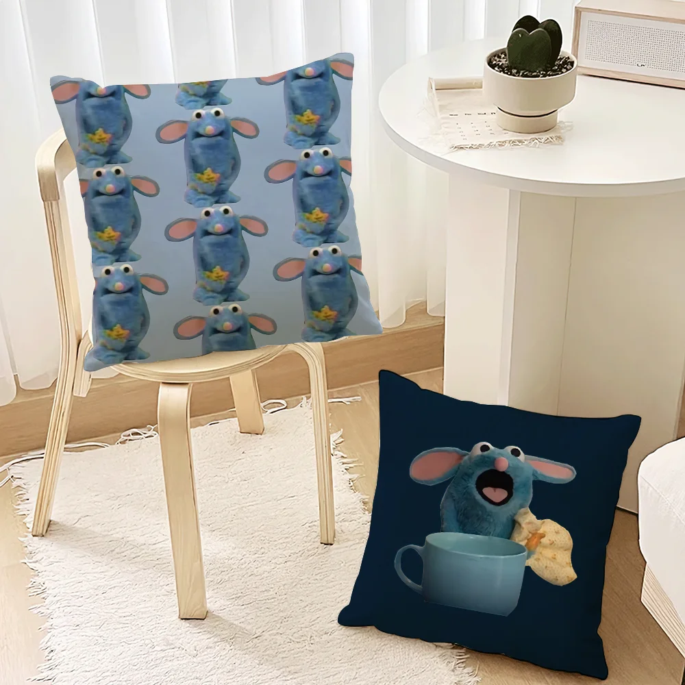 TV Blue Mouse T-Tutter Cute meme Pillow Case Living Room Accent Couch Back Support Square Lounge Restful Nap Companion ﻿