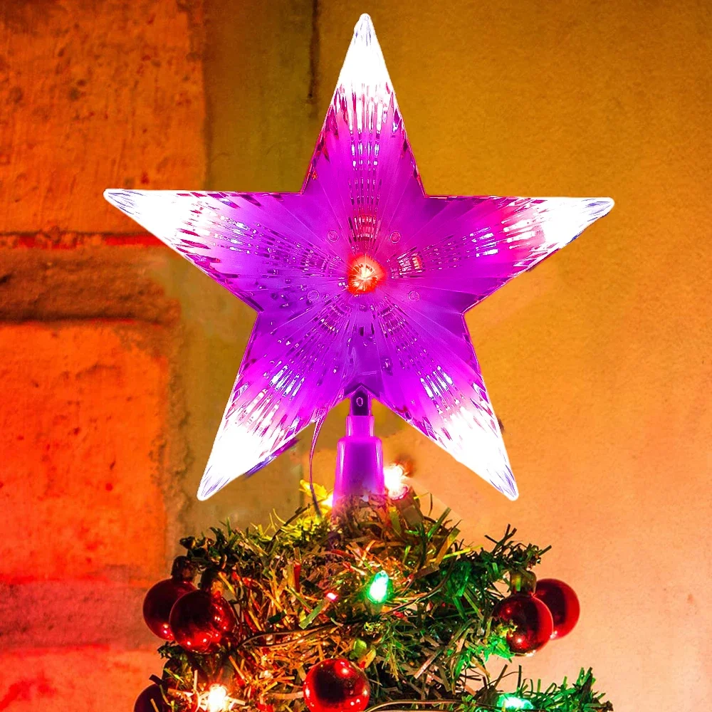 Christmas Tree Top Star LED Glowing Light Holiday New Year Christmas Five-pointed Star Ornament Decorations Navidad 2024 17x18cm