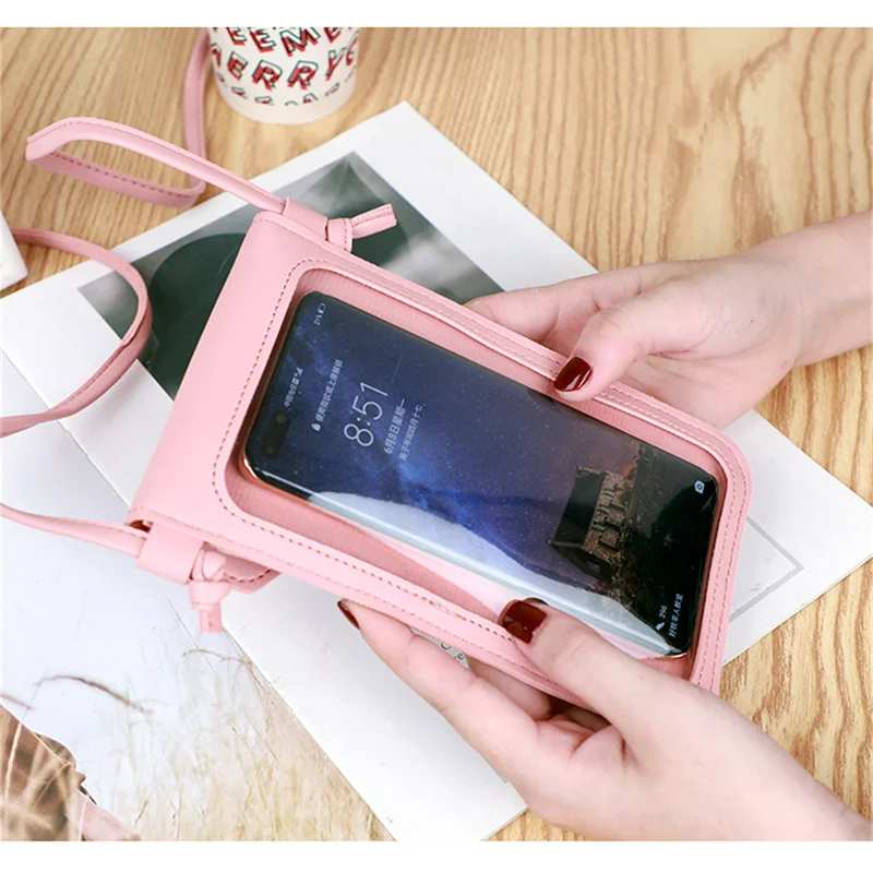 Women Cell Phone Bag Shoulder Transparent Card Holders Girl  Handbag Ladies PU Leather Clutch Wallets Purse