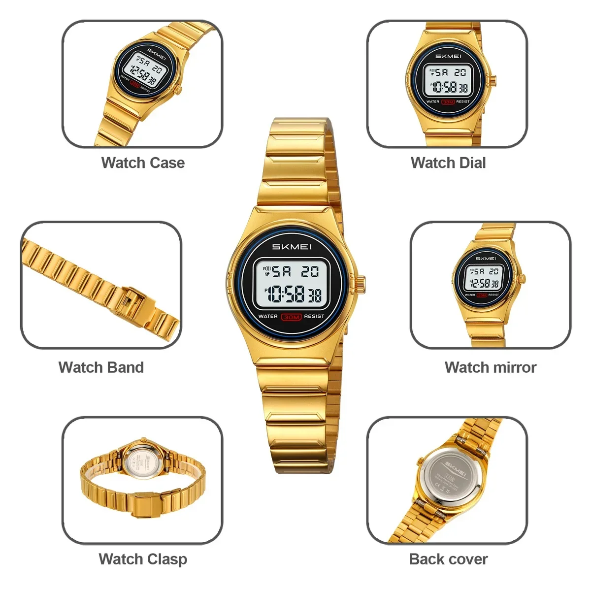 SKMEI 2338 Women Brands Luxury Watches Waterproof Sports Ladies Electronics Watch Small Digital Stainless Steel Wristwatches