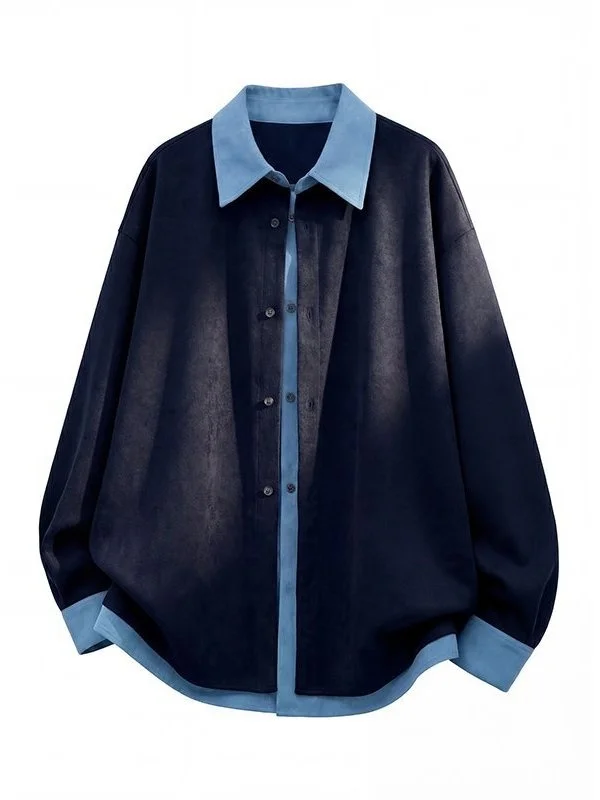 

Новая весенняя мужская рубашка-куртка, тонкая повседневная рубашка с лоскутным дизайном и откидным воротником, универсальный дизайн, легкий полиэстер