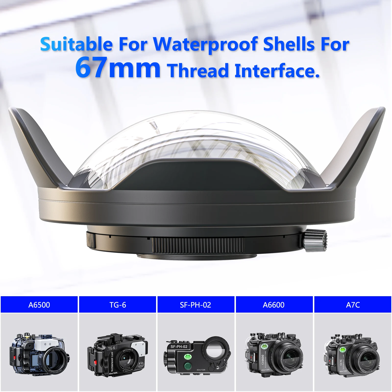 Seafrogs 60m Waterproof Case+Red Filter+Signal Light+4.3/6-Inch Wide-Angle Lens 4 pcs Sets For Olympus TG7 TG6 Photography Kits