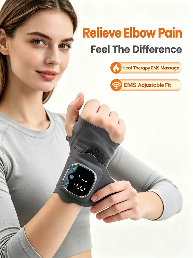 EMS Heated Elbow Massager with Adjustable Arm Brace for Tennis Elbow Tendonitis Pain Relief Sports Recovery for Gym Workout