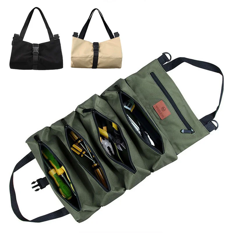 Roll Up Tool Bag Multi-Purpose Tool Pouch Wrench Organizer Small Shoulder Tool Bag Hanging Zipper Carrier Tote