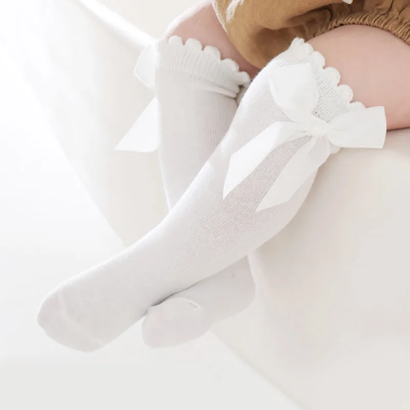 Girls Baby High Socks Bow Cotton Knit Princess Socks