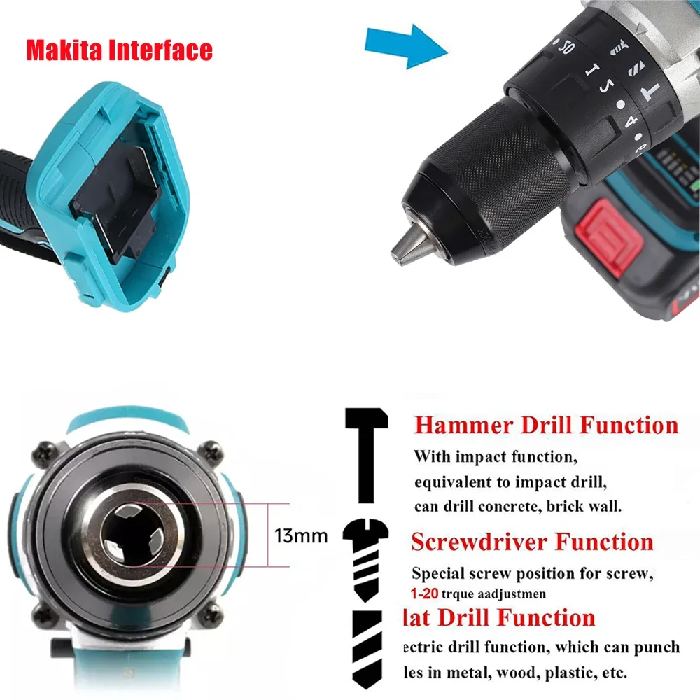 Kamolee-taladro de impacto inalámbrico sin escobillas, destornillador eléctrico para el hogar, herramientas eléctricas de bricolaje, batería Makita