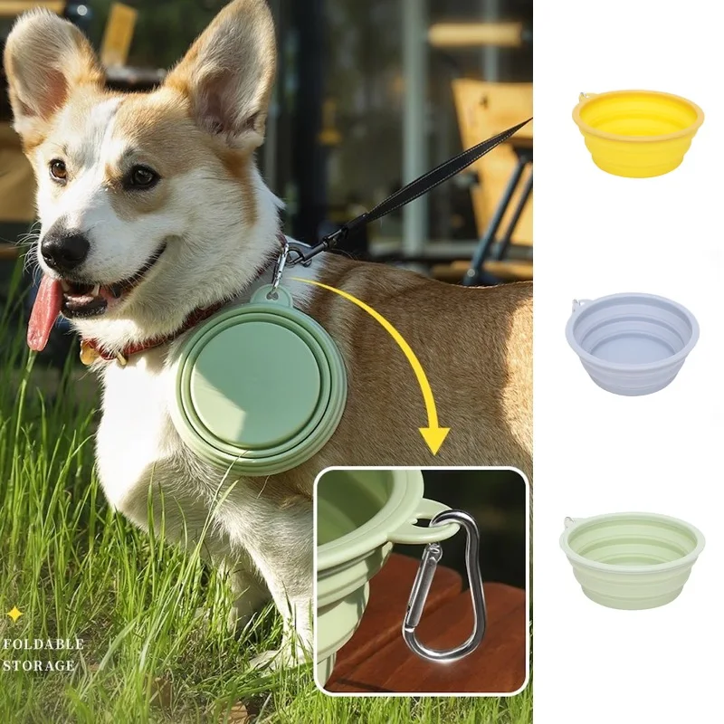 

Dog Folding Silicone Bowl with Carabiner Outdoor Travel Foldable Portable Convenient Hook Water Bowl Feeding