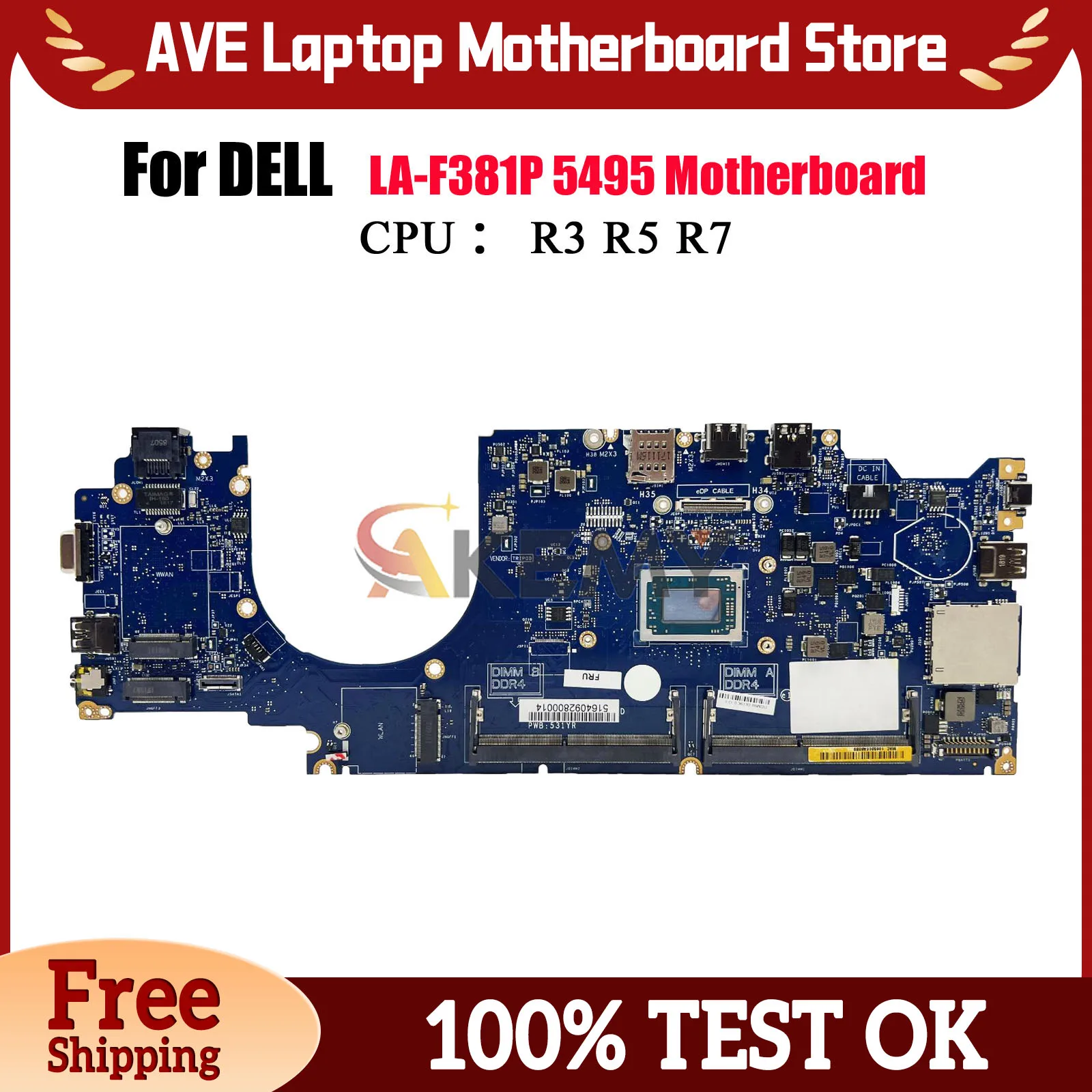 

For Dell Latitude 5495 LA-F381P Laptop Motherboard with R3 R5 R7 CPU 07CT81 09GYDK 0MV0K5 High-quality 100% Fully Tested