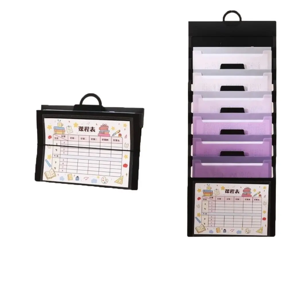 

6 Pockets Hanging File Folders Wall Mounted Large Capacity Expandable Accordian Pockets Multi-color File Organizer Test Paper