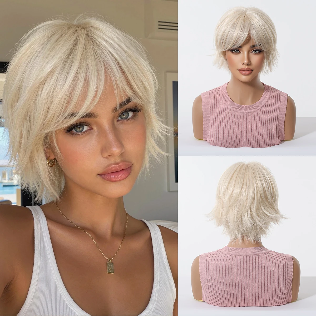 Women's Short Silver White Pixie Cut Wig