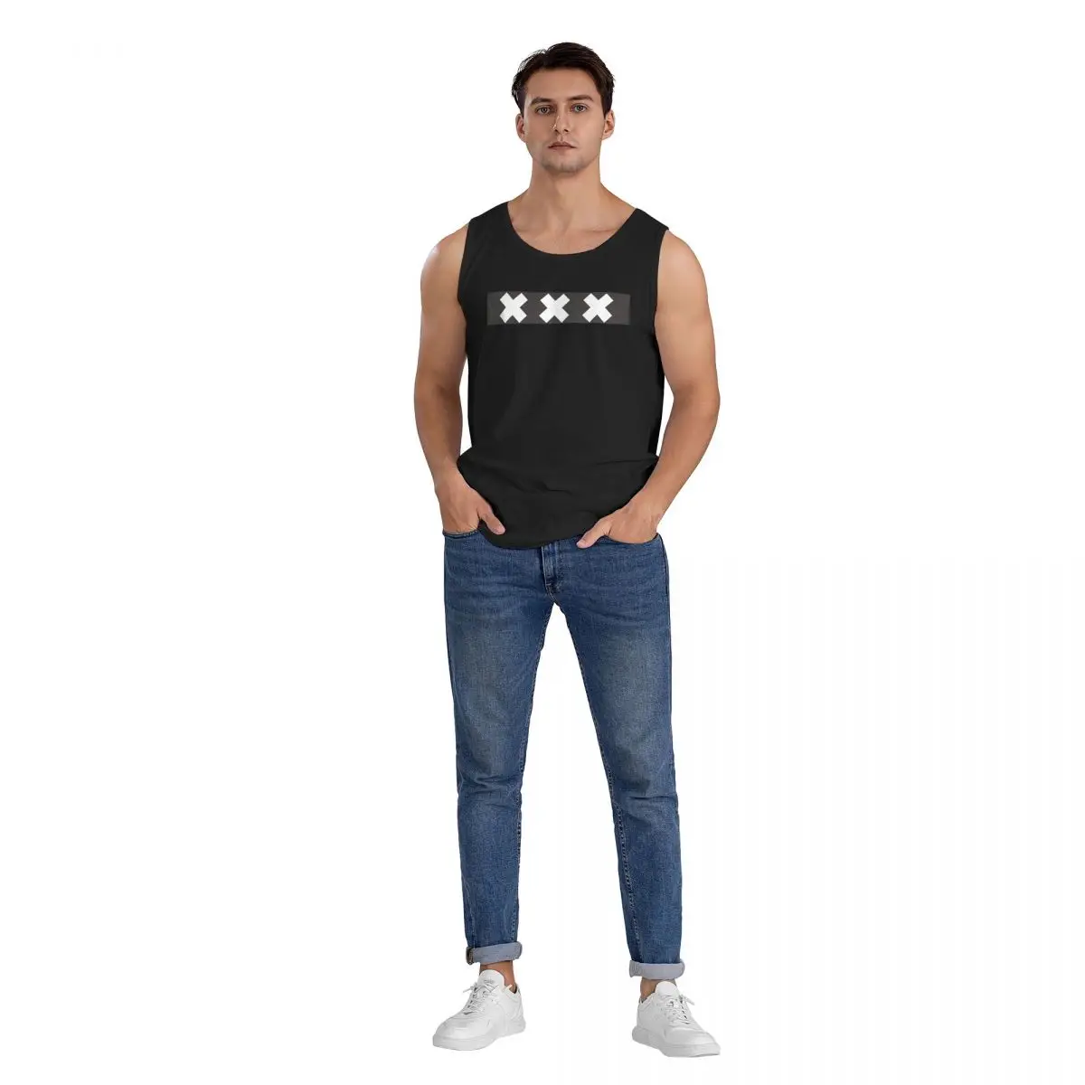 100% Cotton Amsterdam Flag Sleeveless T-Shirt Men Workout Sports Clothing Tops Men's Crew Neck Vest view 5