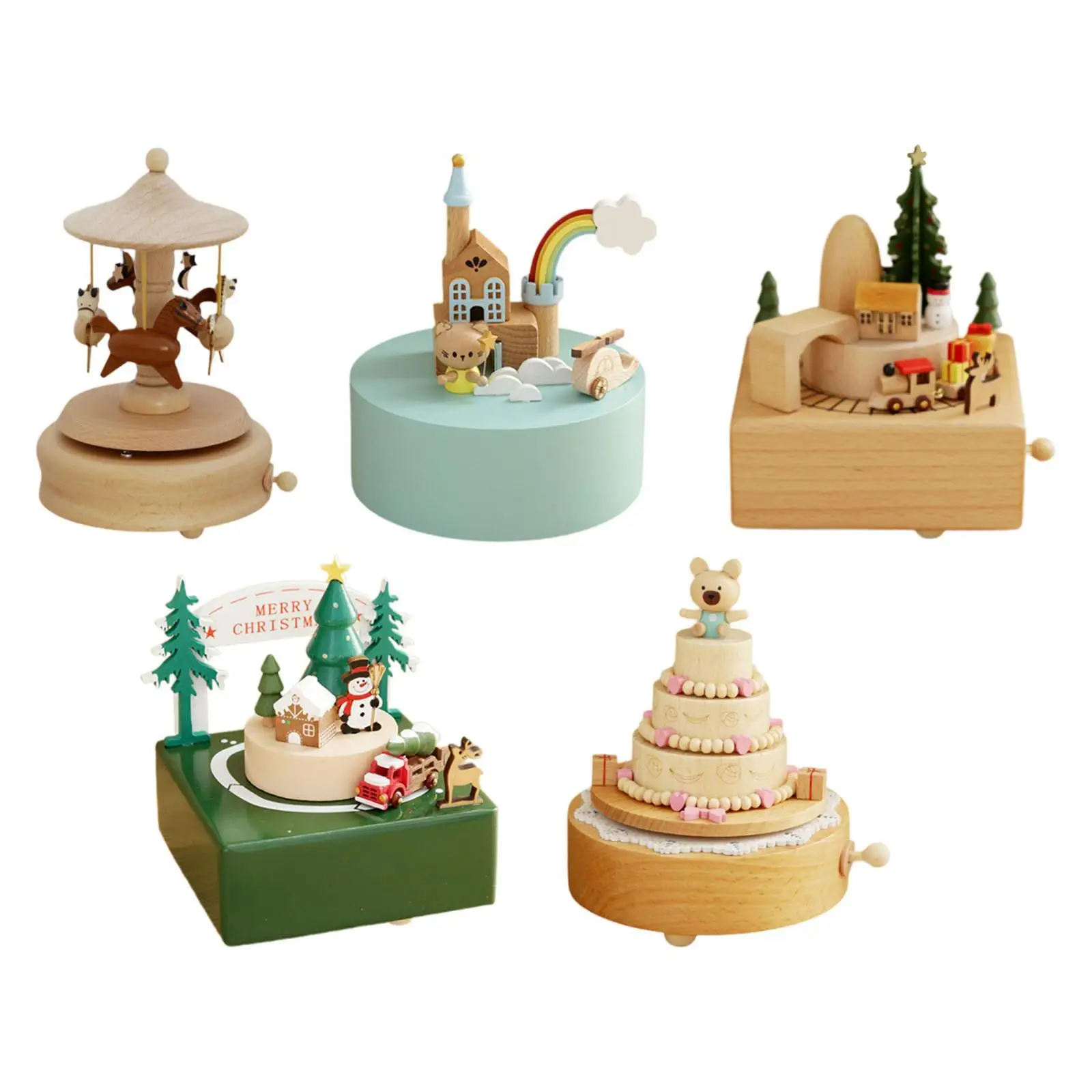 Wood Musical Box Home Bedroom Decor Cute Manual Music Box Mechanical Musical Box Classical Music Box Figurine for Birthday Gift