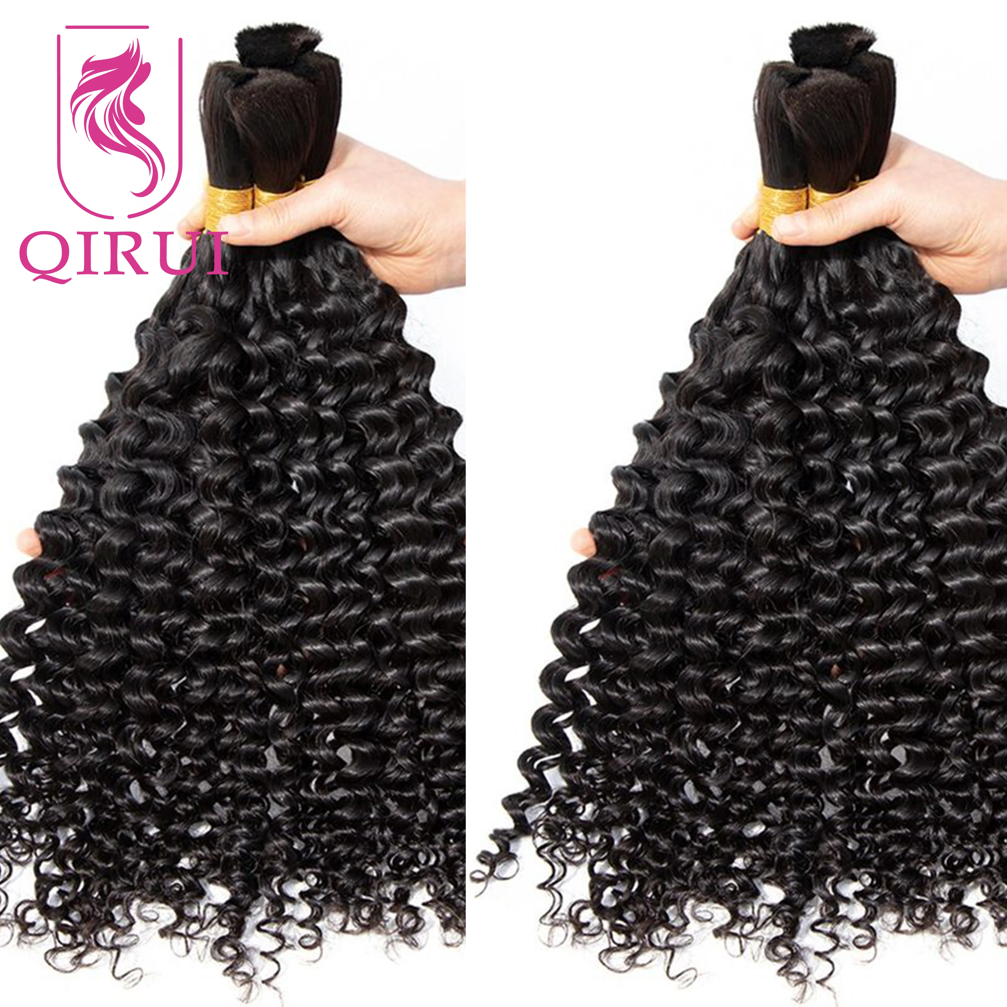 Bulk Human Hair For Braiding Deep Curly Burmese Human Hair No Weft Double Drawn Full End Boho Braids Hair Extensions