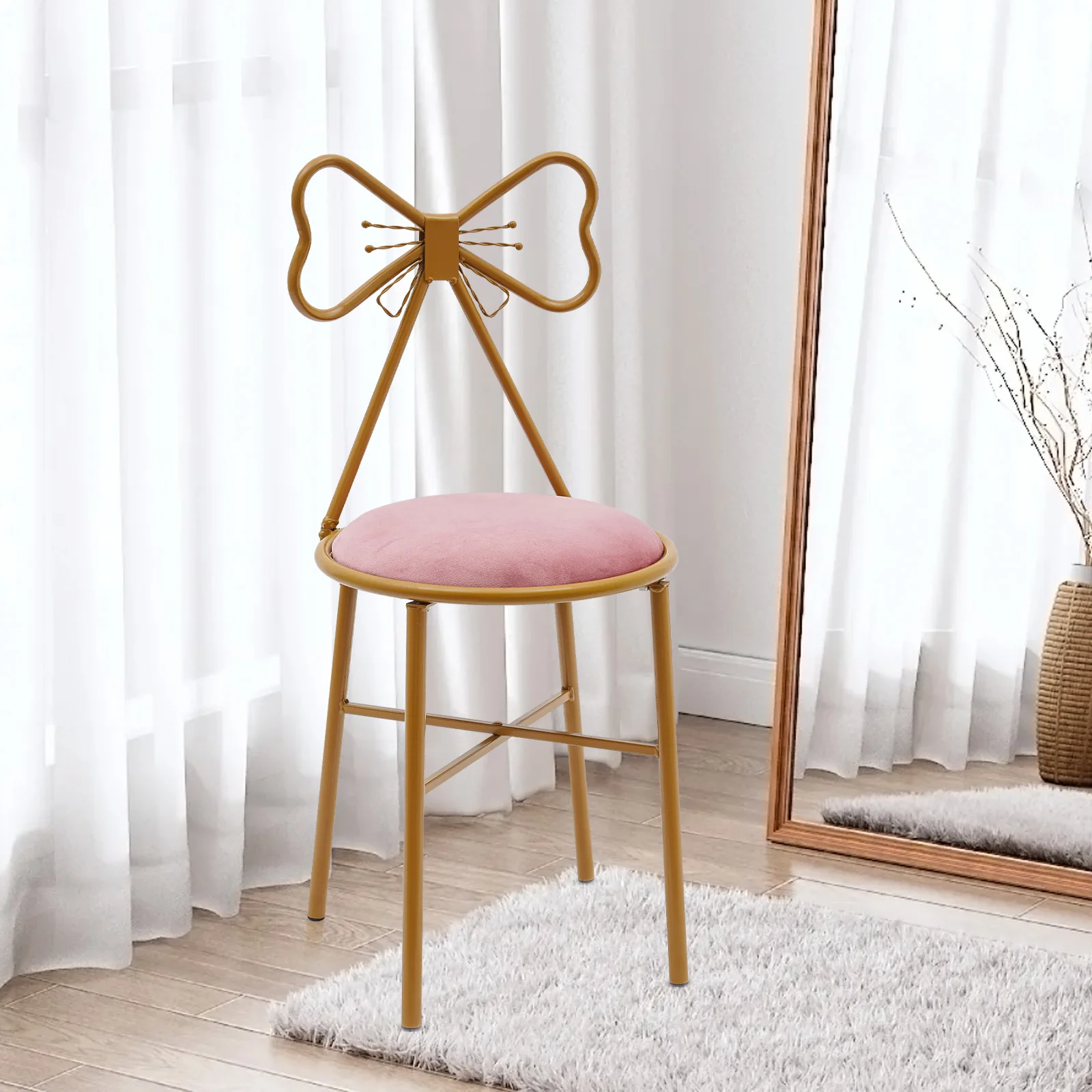 

Pink chair, butterfly shaped vanity chair can be used for both dining and makeup, unique design, comfortable cushions