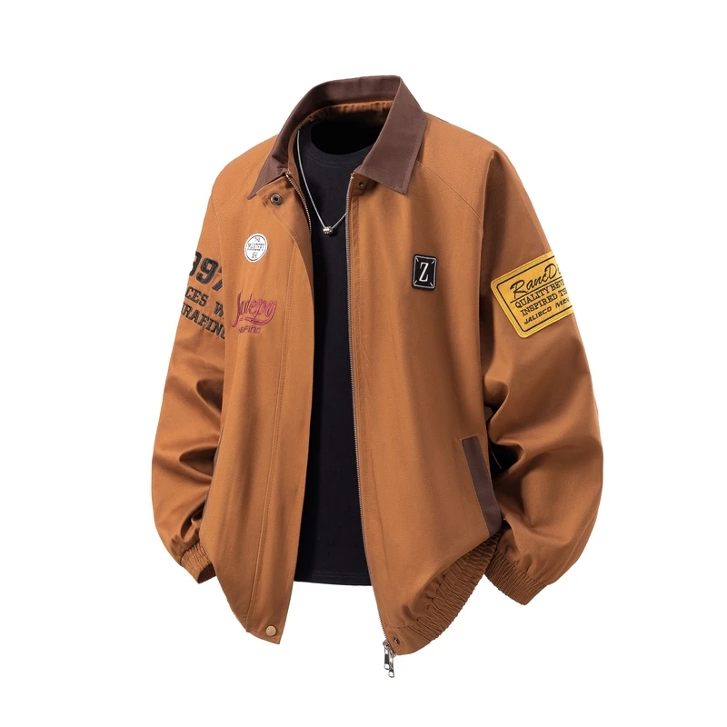 

New American style lapel zipper jacket, high-quality embroidered design baseball jacket, men's loose jacket