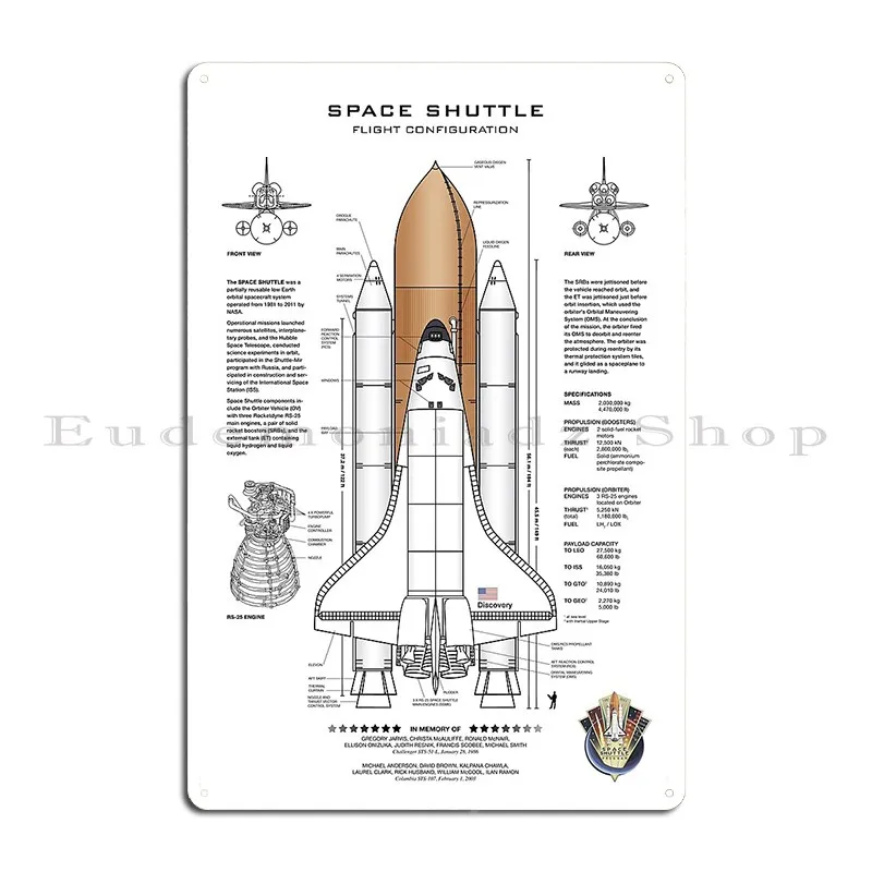 Space Shuttle Blueprint In High Resolution White Metal Plaque Poster Home Retro Cave Party Printed Tin Sign Poster