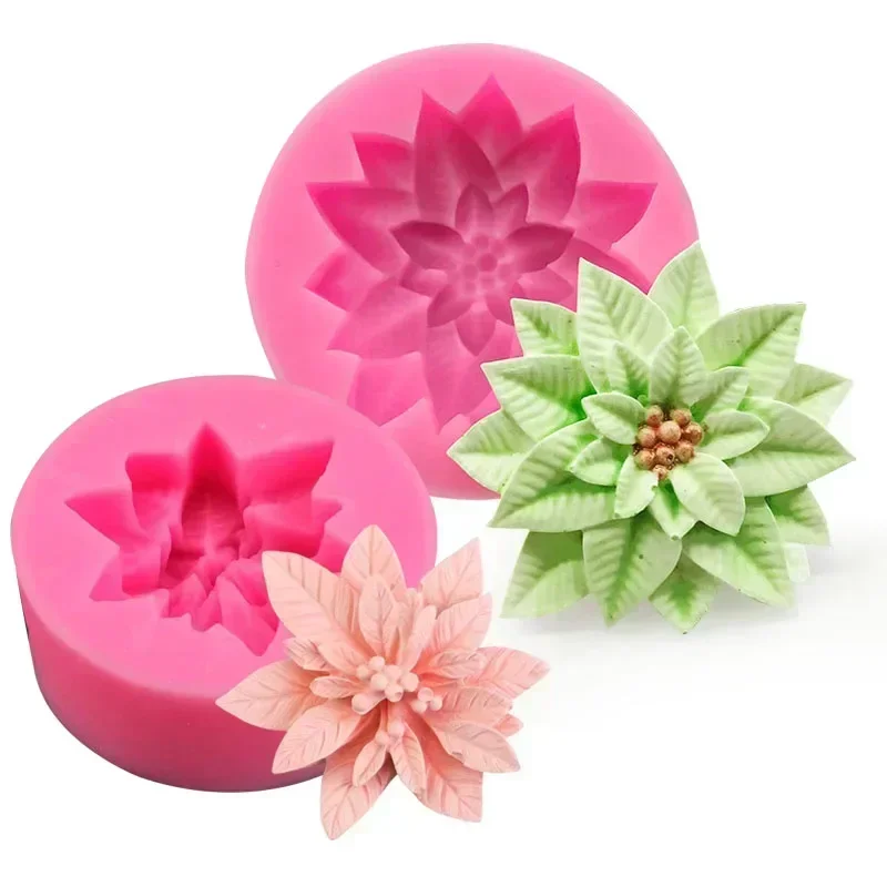 Christmas Flower Silicone Sugarcraft Mold 3D Holly Leaf Poinsettia Resin Tool Cupcake Baking Mould Fondant Cake Decorating Tools